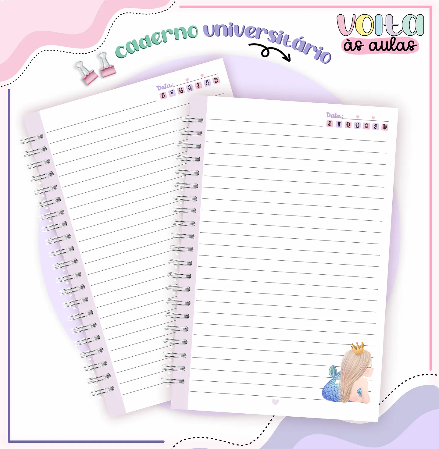 ARQUIVO ENCADERNAÇÃO KIT ESCOLAR SEREIA - LINA CRIATIVA 6