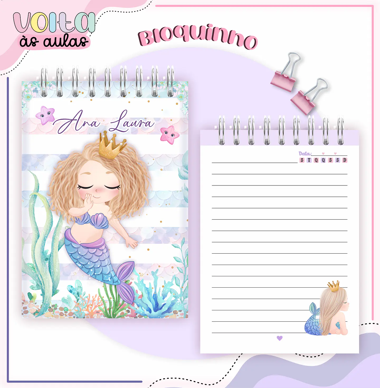 ARQUIVO ENCADERNAÇÃO KIT ESCOLAR SEREIA - LINA CRIATIVA 8