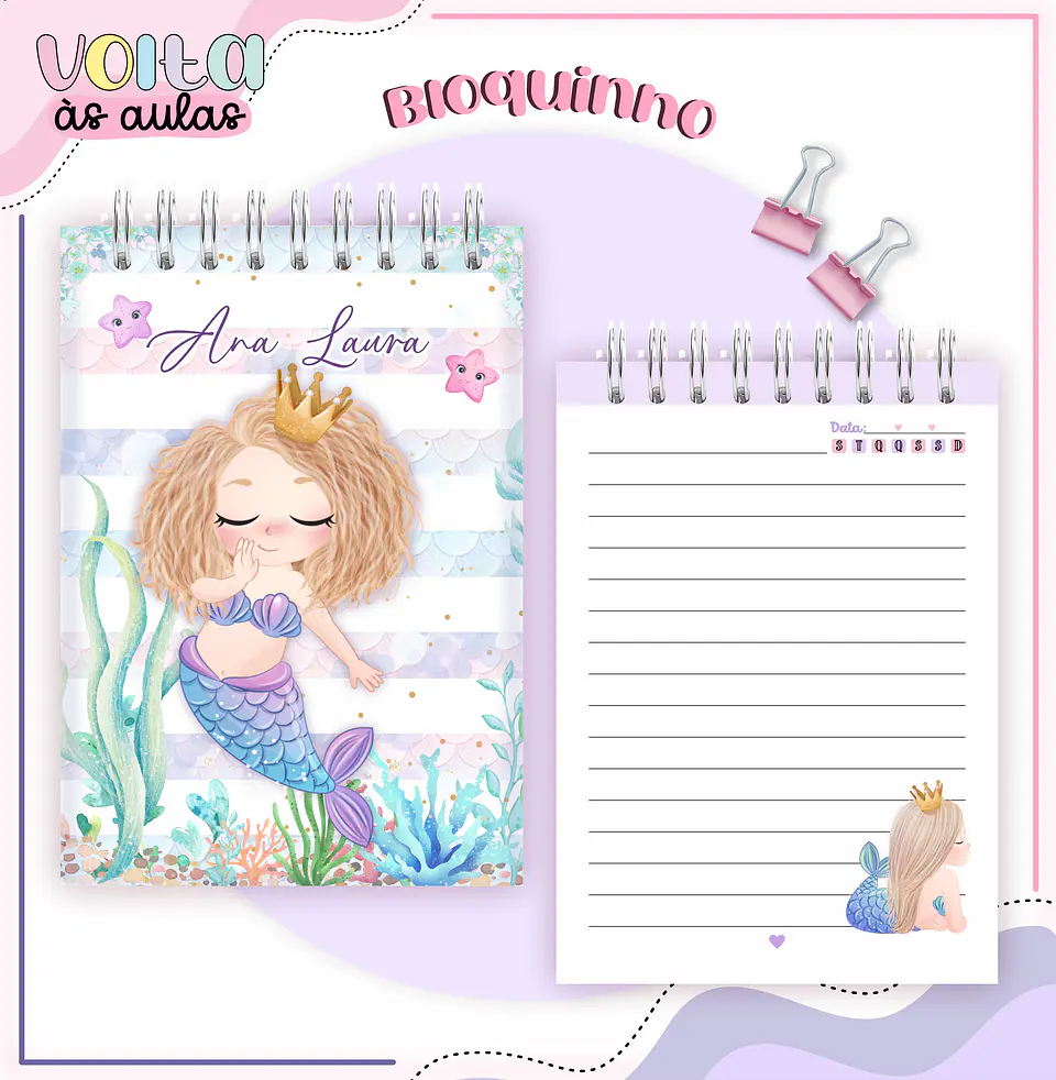 ARQUIVO ENCADERNAÇÃO KIT ESCOLAR SEREIA - LINA CRIATIVA 8