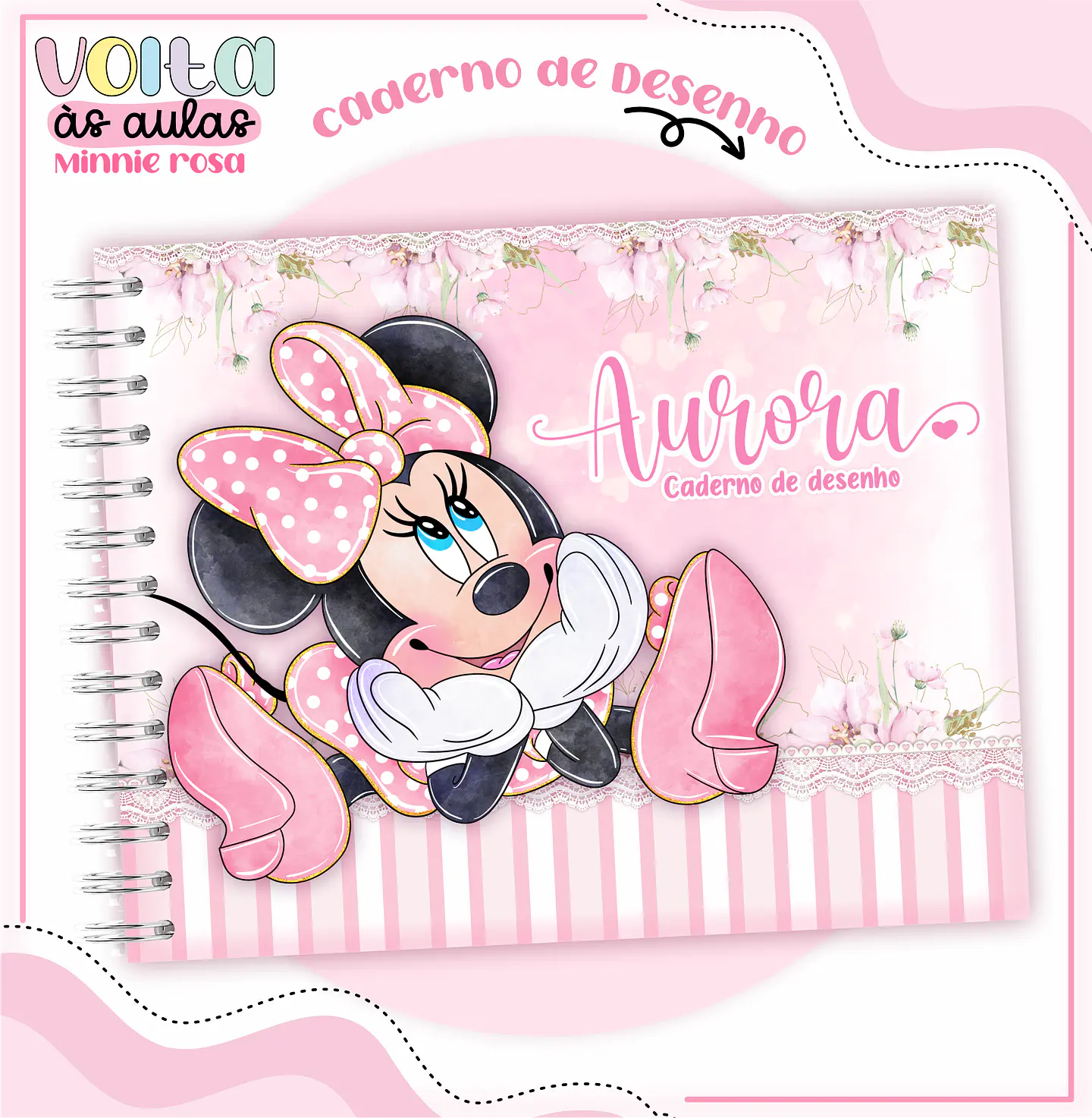 ARQUIVO ENCADERNAÇÃO KIT ESCOLAR MINNIE ROSA - LINA CRIATIVA 3
