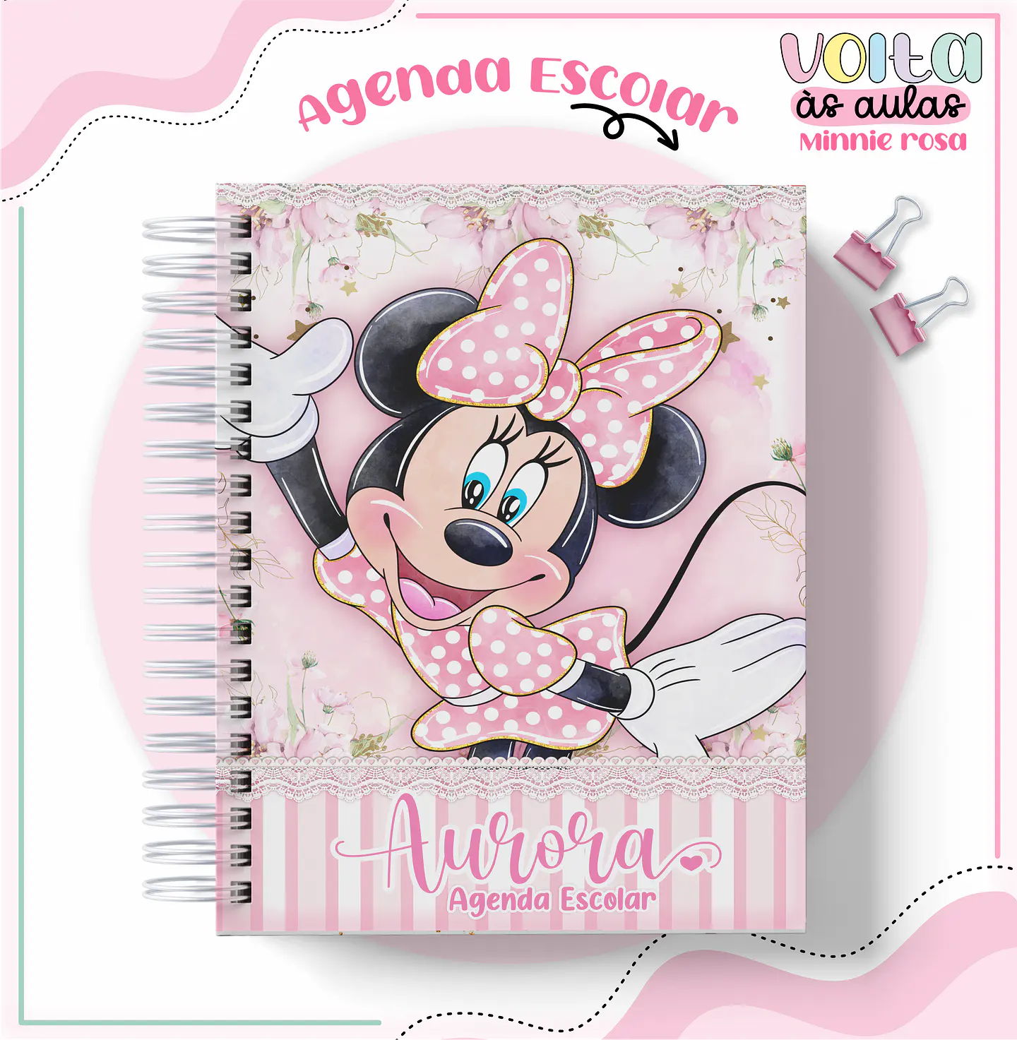 ARQUIVO ENCADERNAÇÃO KIT ESCOLAR MINNIE ROSA - LINA CRIATIVA 12