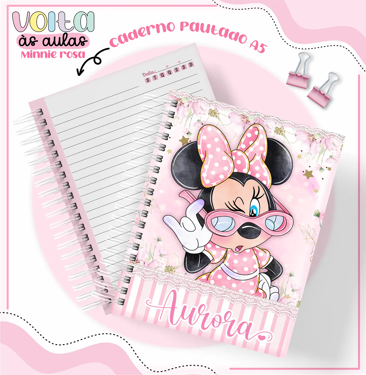ARQUIVO ENCADERNAÇÃO KIT ESCOLAR MINNIE ROSA - LINA CRIATIVA 13