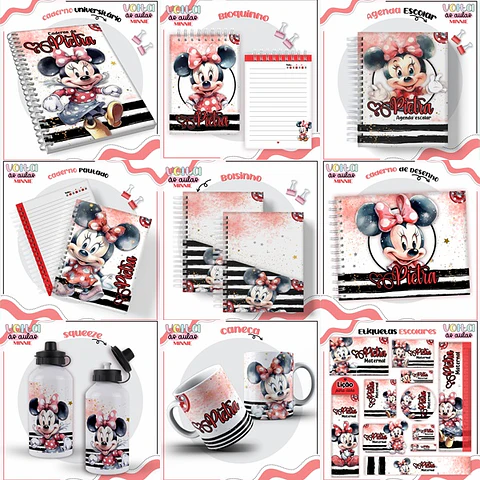 ARQUIVO ENCADERNAÇÃO KIT ESCOLAR MINNIE VERMELHA - LINA CRIATIVA