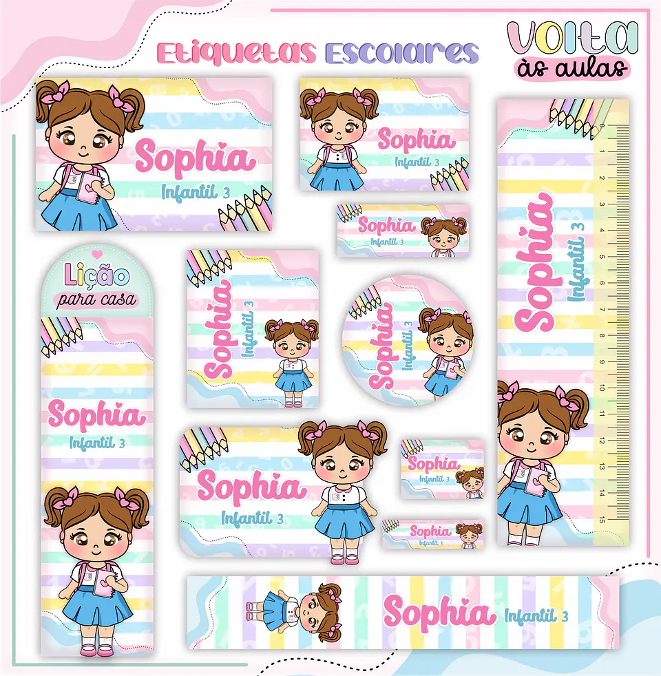 ARQUIVO ETIQUETA ESCOLAR MENINAS ALUNINHAS - LINA 1