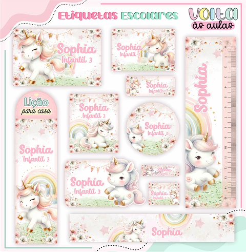 ARQUIVO ETIQUETA ESCOLAR UNICÓRNIO - LINA