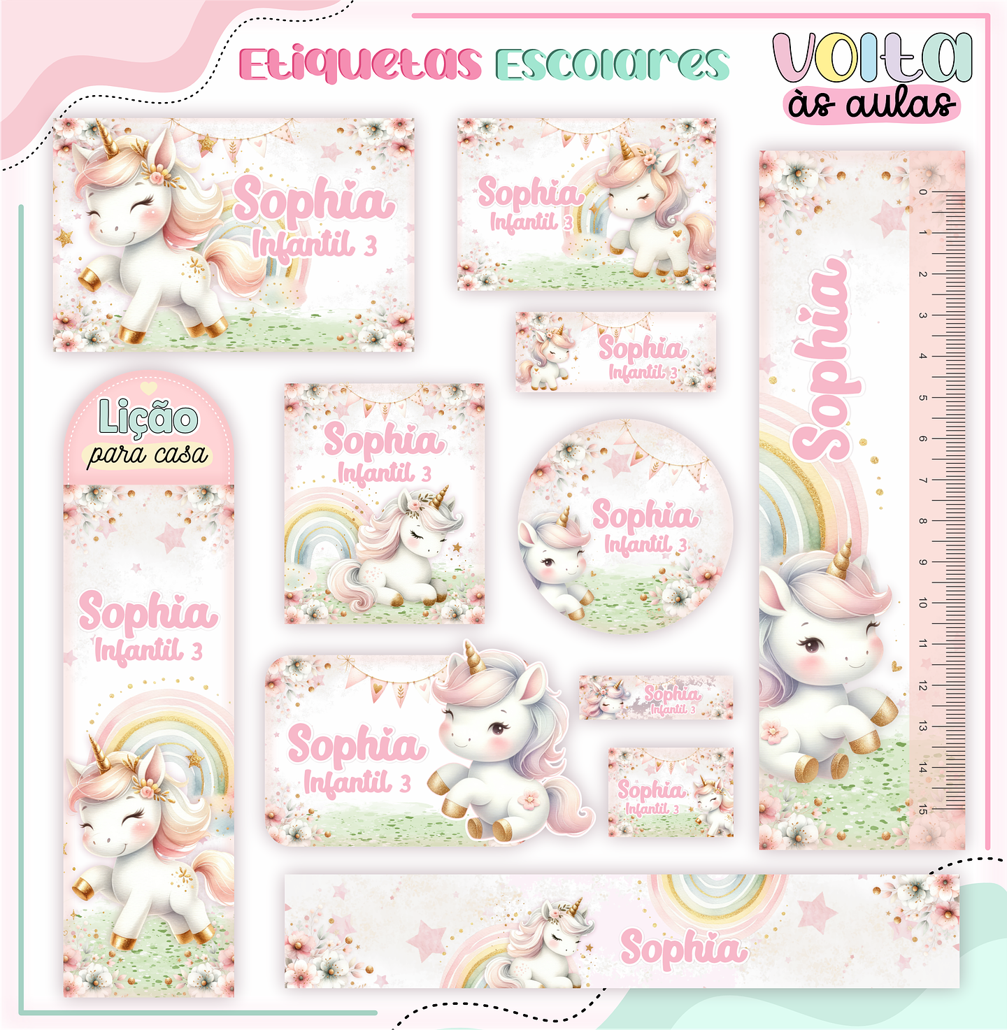 ARQUIVO ETIQUETA ESCOLAR UNICÓRNIO - LINA 1