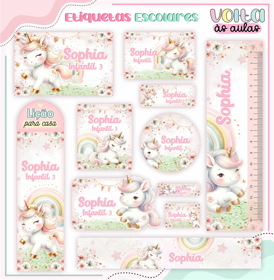 ARQUIVO ETIQUETA ESCOLAR UNICÓRNIO - LINA 1
