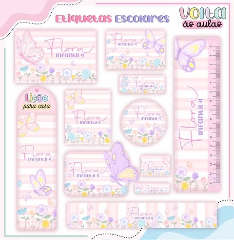 ARQUIVO ETIQUETA ESCOLAR BORBOLETAS - LINA