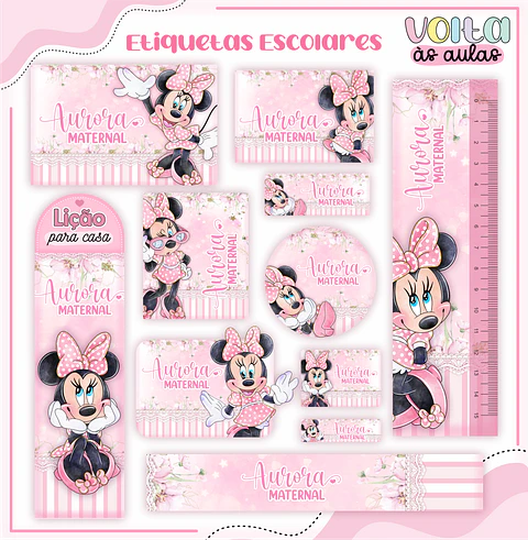 ARQUIVO ETIQUETA ESCOLAR MINNIE ROSA - LINA
