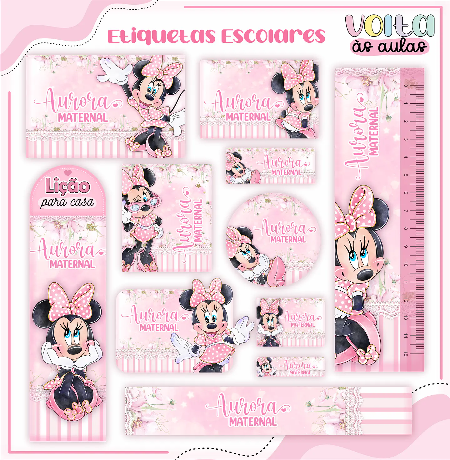ARQUIVO ETIQUETA ESCOLAR MINNIE ROSA - LINA 1