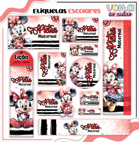 ARQUIVO ETIQUETA ESCOLAR MINNIE VERMELHA - LINA
