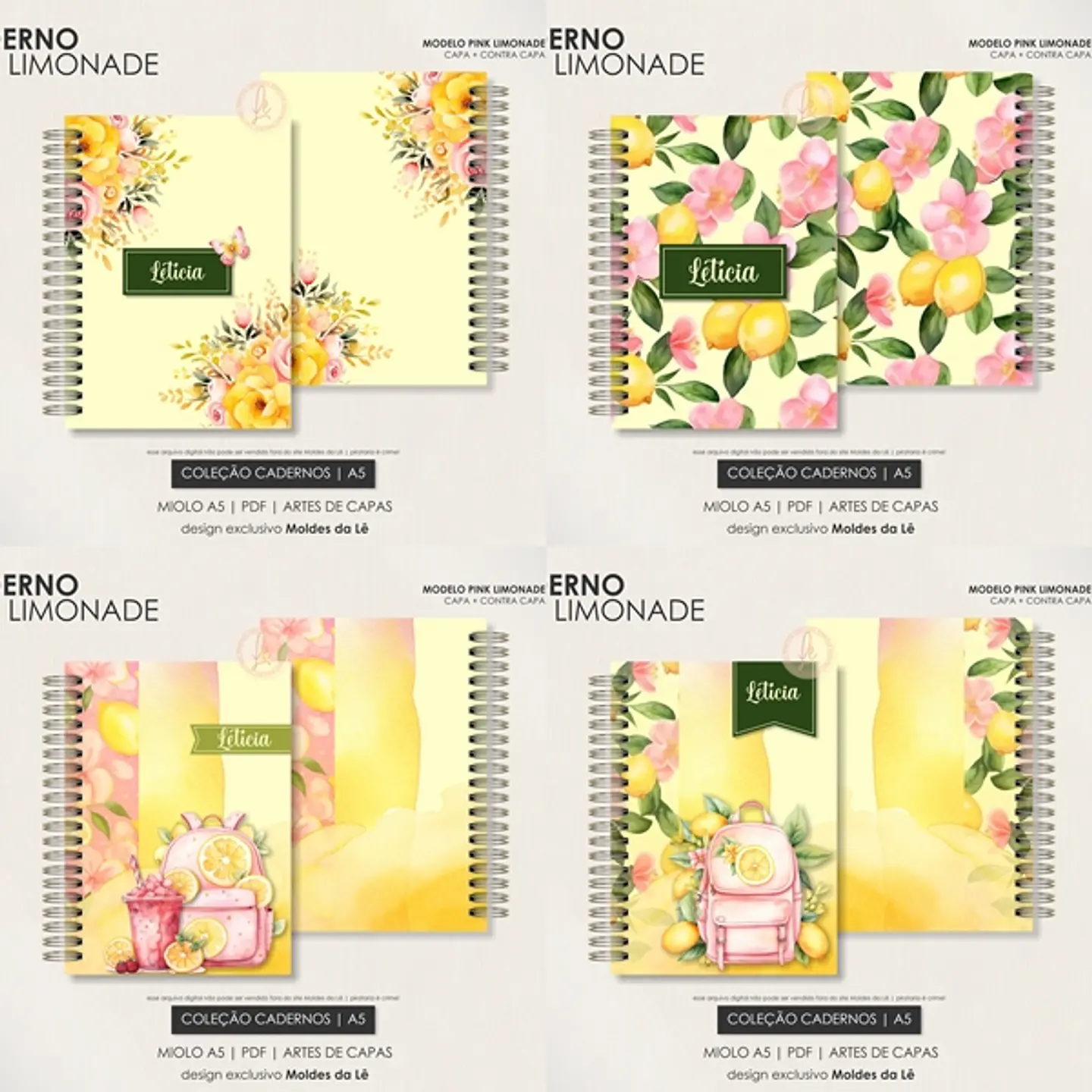 Arquivo caderno pink limonade A5 - Moldes da lê 1