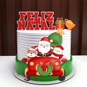 arquivo de corte topo de bolo papai noel no carrinho