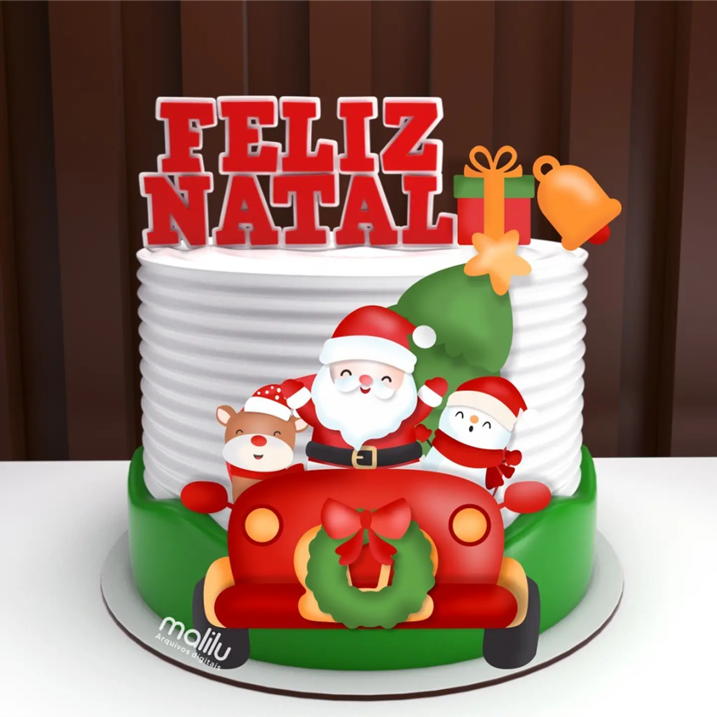 arquivo de corte topo de bolo papai noel no carrinho 1