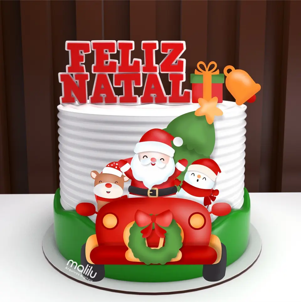 arquivo de corte topo de bolo papai noel no carrinho 1