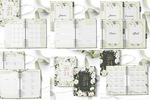 Arquivo planner 2024 rosas brancas - Bicho papel