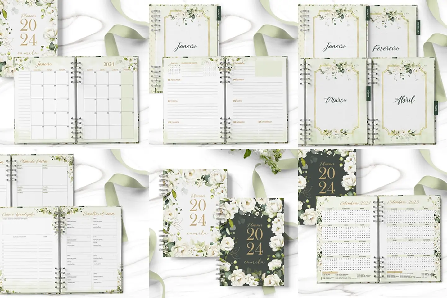 Arquivo planner 2024 rosas brancas - Bicho papel 1