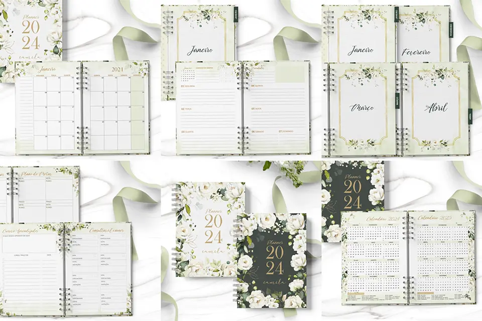 Arquivo planner 2024 rosas brancas - Bicho papel 1