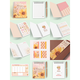 Arquivo Kit combo Girassóis - Caderno A5+bloco A6+Chaveiro+Papéis +Planejador Semanal