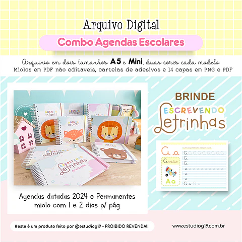 ARQUIVO AGENDAS INFANTIS + BRINDE - ESTUDIO G19