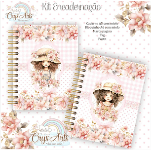 kIT ENCADERNAÇÃO CADERNO A5 E BLOQUINHO MENINAS - CRYS ARTS