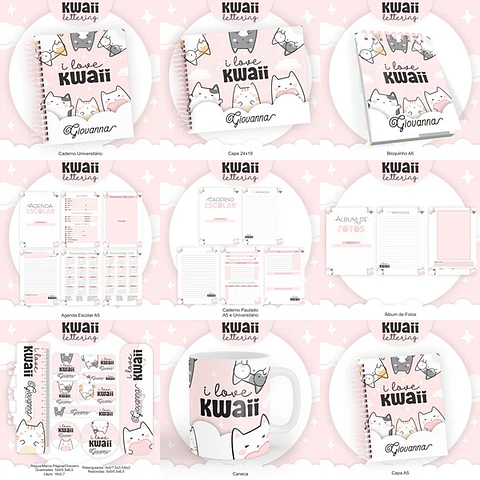 ARQUIVO ENCADERNAÇÃO KIT ESCOLAR KWAII LETTERING - PAMELLA