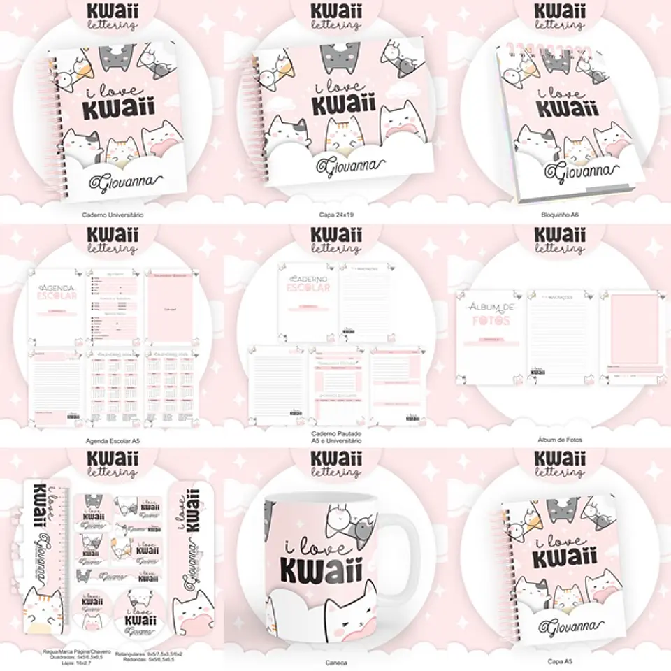 ARQUIVO ENCADERNAÇÃO KIT ESCOLAR KWAII LETTERING - PAMELLA 1
