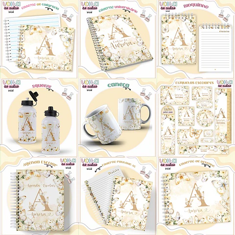 ARQUIVO ENCADERNAÇÃO KIT ESCOLAR FLORAL INICIAL - LINA CRIATIVA