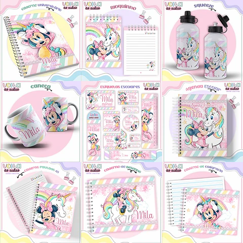 ARQUIVO ENCADERNAÇÃO KIT ESCOLAR MINNIE UNICÓRNIO - LINA CRIATIVA