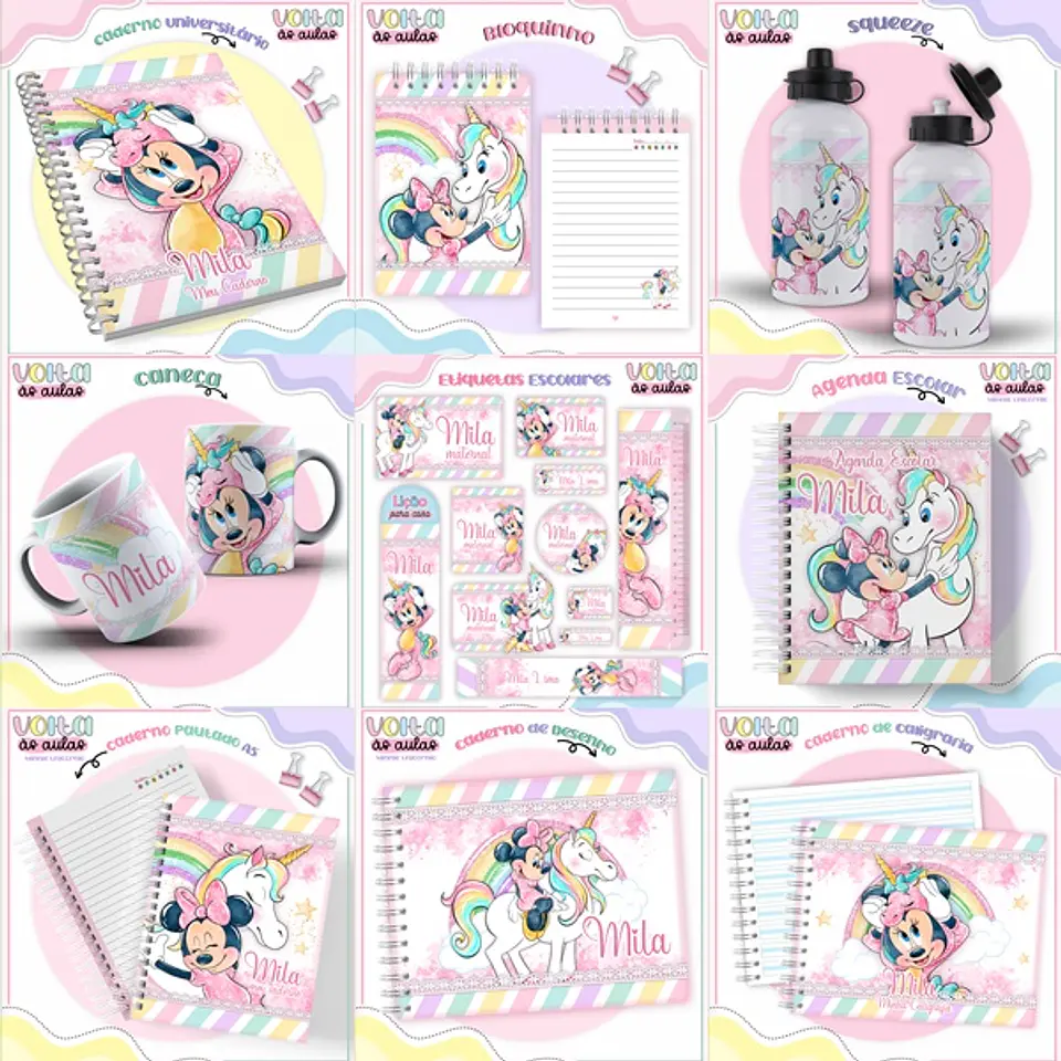 ARQUIVO ENCADERNAÇÃO KIT ESCOLAR MINNIE UNICÓRNIO - LINA CRIATIVA 1
