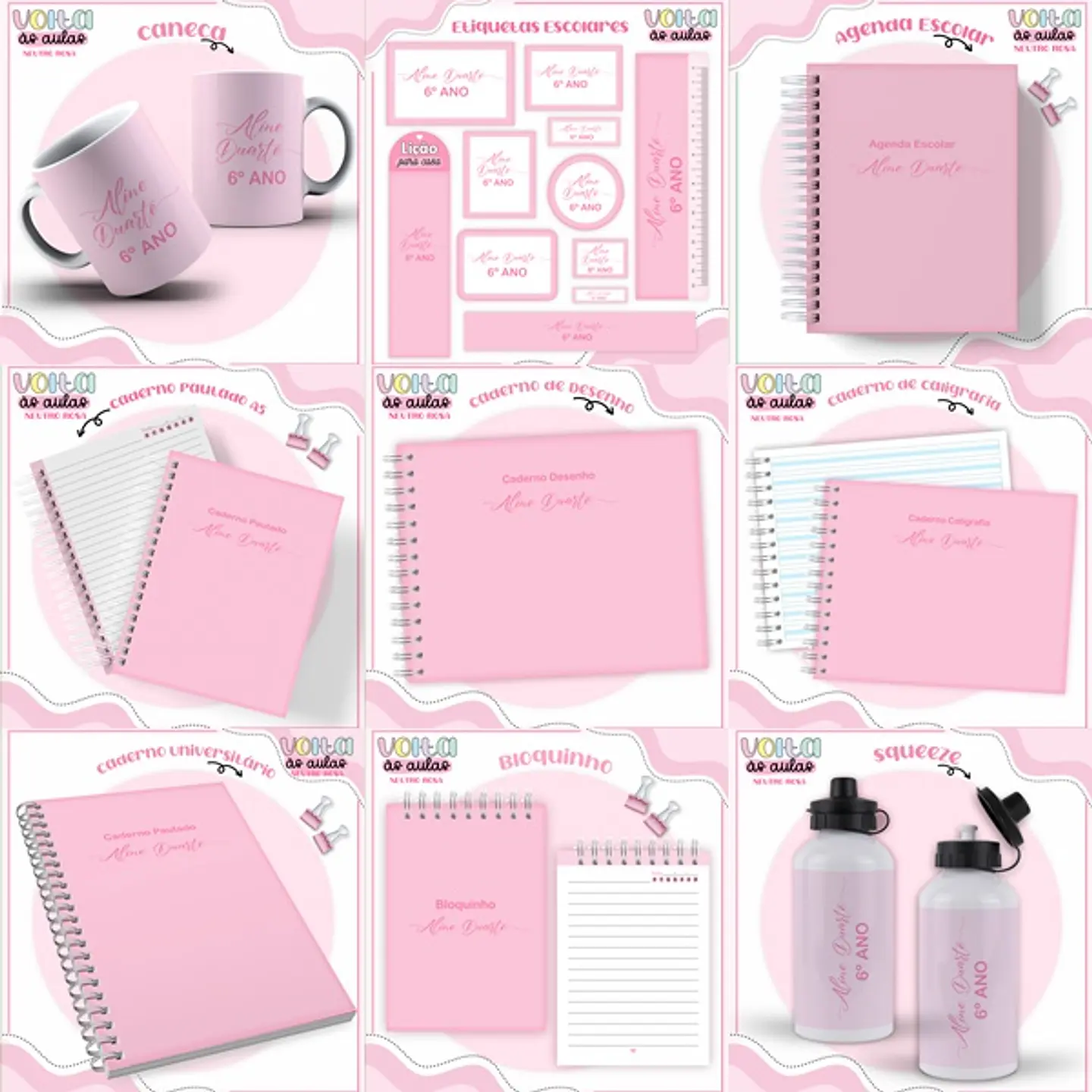 ARQUIVO ENCADERNAÇÃO KIT ESCOLAR ROSA NEUTRO - LINA CRIATIVA 1