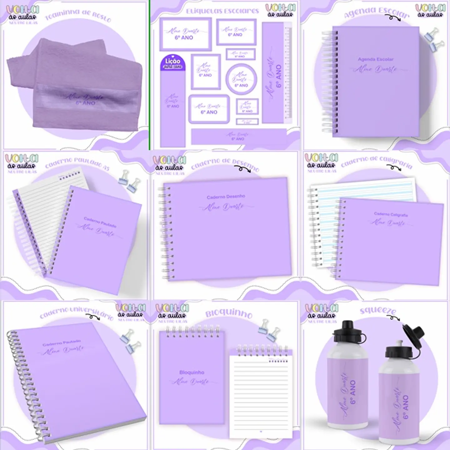 ARQUIVO ENCADERNAÇÃO KIT ESCOLAR NEUTRO LILAS - LINA CRIATIVA 1
