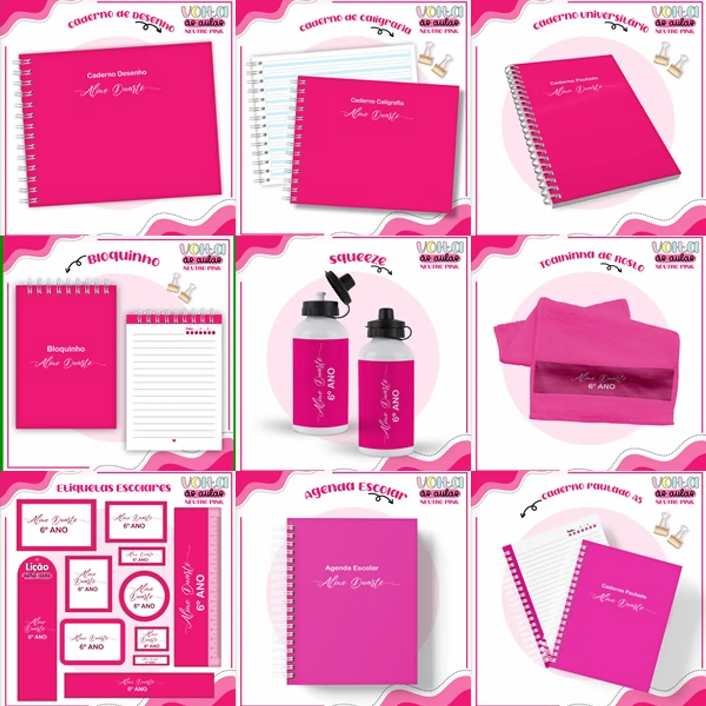 ARQUIVO ENCADERNAÇÃO KIT ESCOLAR NEUTRO PINK - LINA CRIATIVA 1