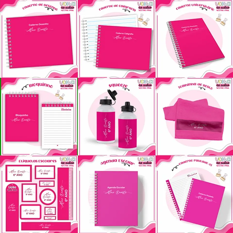 ARQUIVO ENCADERNAÇÃO KIT ESCOLAR NEUTRO PINK - LINA CRIATIVA 1