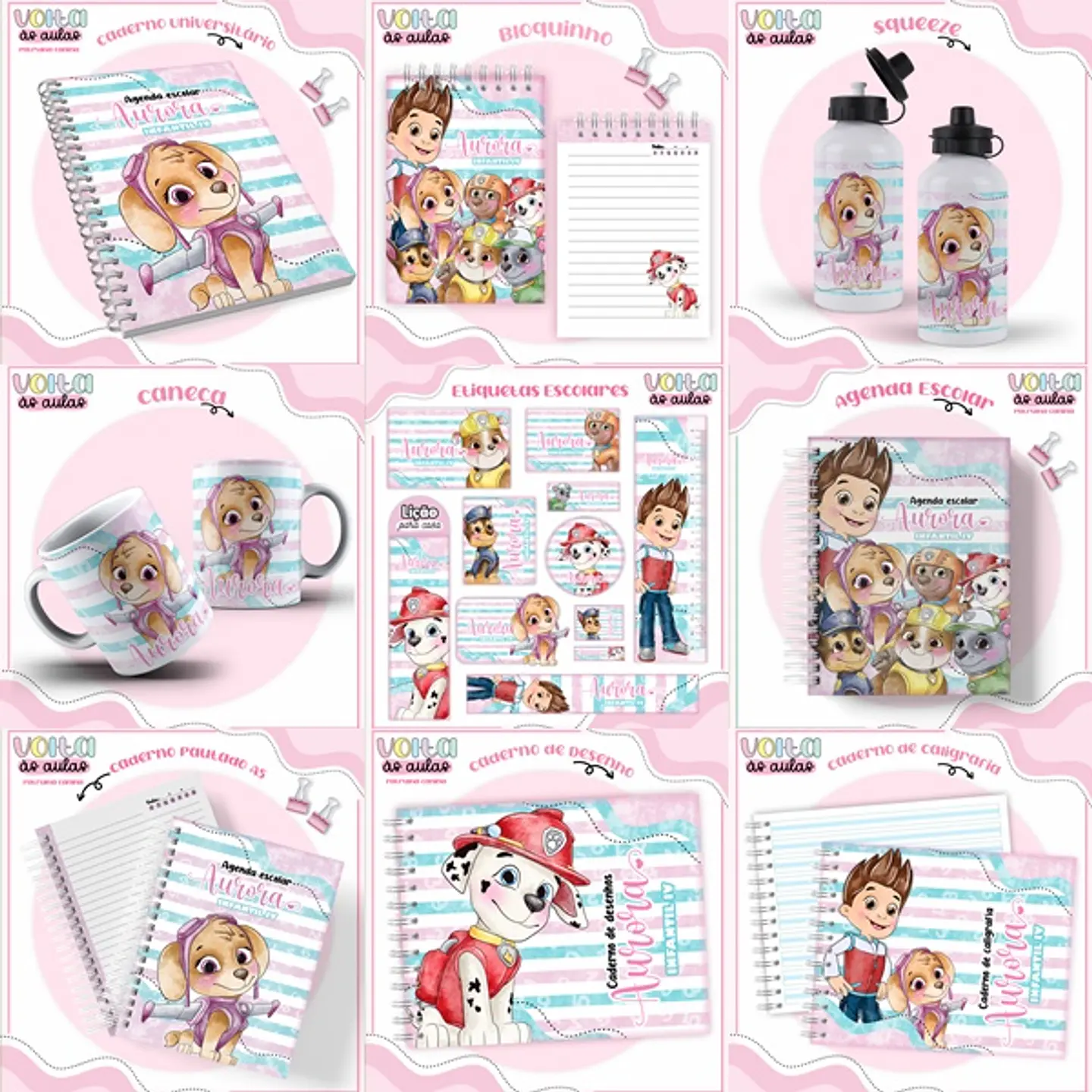 ARQUIVO ENCADERNAÇÃO KIT ESCOLAR PATRULHA CANINA ROSA - LINA CRIATIVA 1