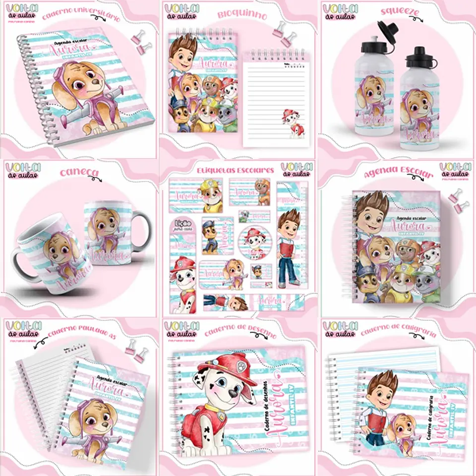ARQUIVO ENCADERNAÇÃO KIT ESCOLAR PATRULHA CANINA ROSA - LINA CRIATIVA 1