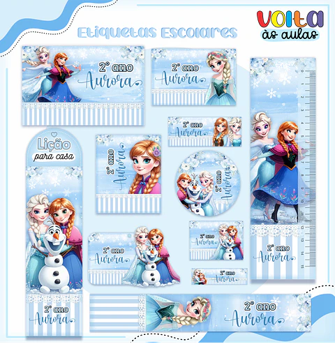 ARQUIVO ETIQUETA ESCOLAR FROZEN - LINA