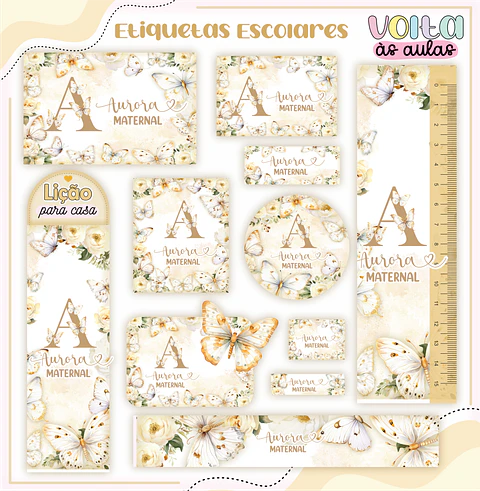 ARQUIVO ETIQUETAS ESCOLARES FLORAL INICIAL - LINA