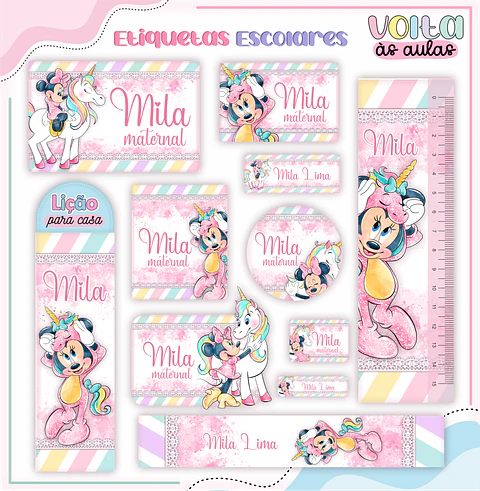 ARQUIVO ETIQUETAS ESCOLARES MINNIE UNICÓRNIO- LINA