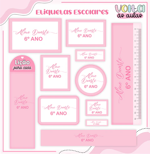 ARQUIVO ETIQUETAS ESCOLARES NEUTRO ROSA - LINA
