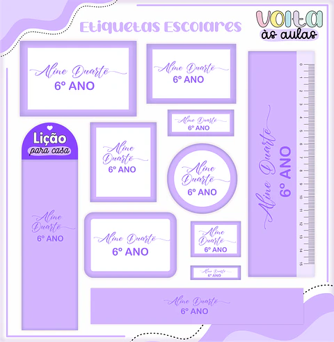 ARQUIVO ETIQUETAS ESCOLARES NEUTRO LILÁS - LINA