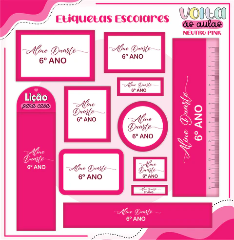 ARQUIVO ETIQUETAS ESCOLARES NEUTRO PINK - LINA