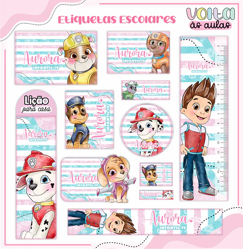 ARQUIVO ETIQUETAS ESCOLARES PATRULHA CANINA MENINA - LINA