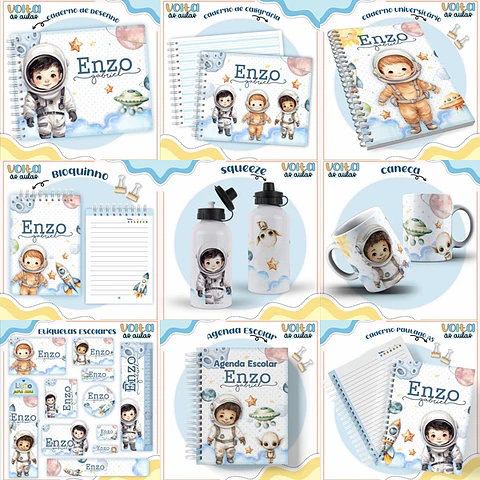 ARQUIVO ENCADERNAÇÃO KIT ESCOLAR ASTRONAUTA - LINA CRIATIVA