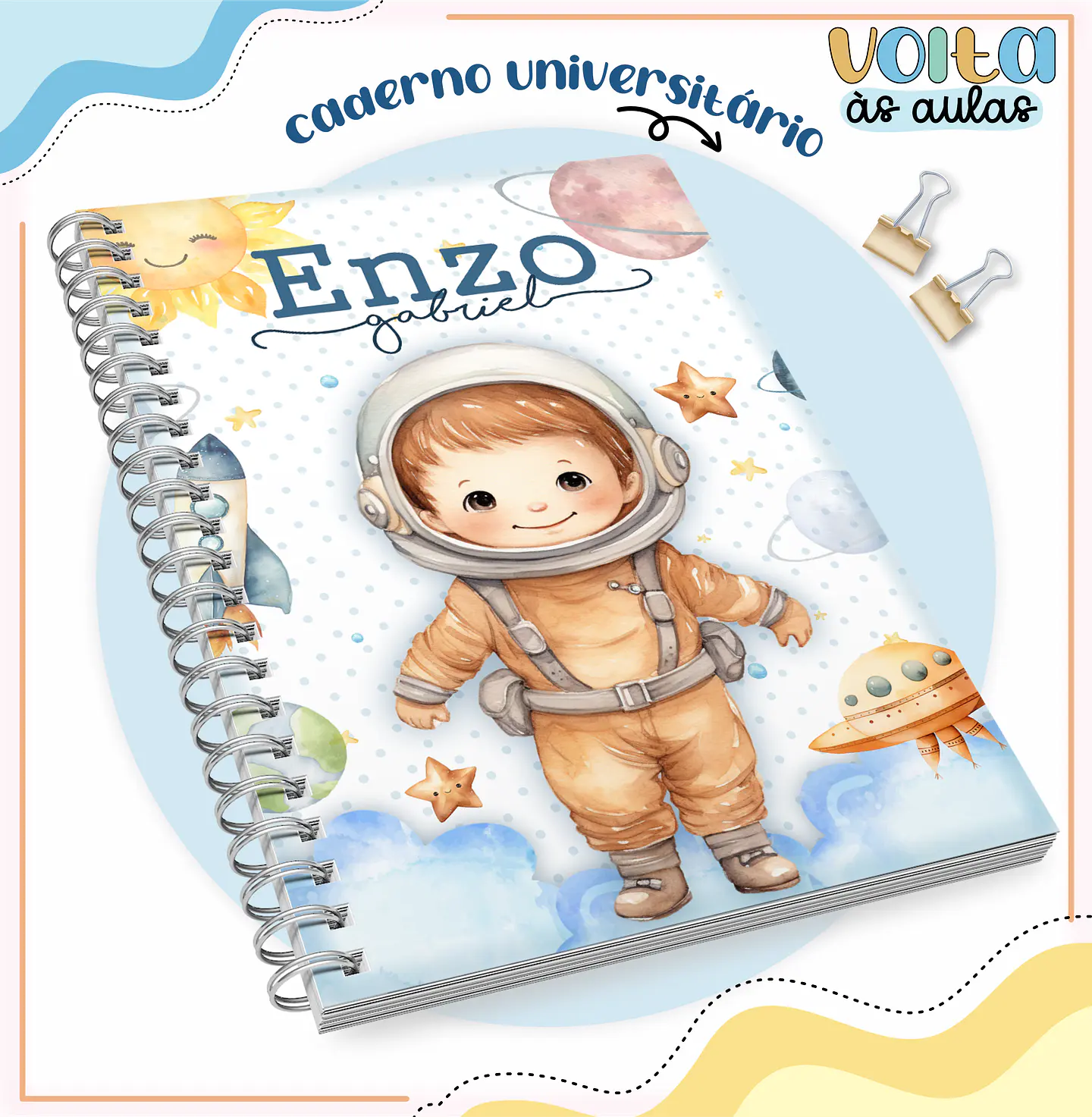 ARQUIVO ENCADERNAÇÃO KIT ESCOLAR ASTRONAUTA - LINA CRIATIVA 10