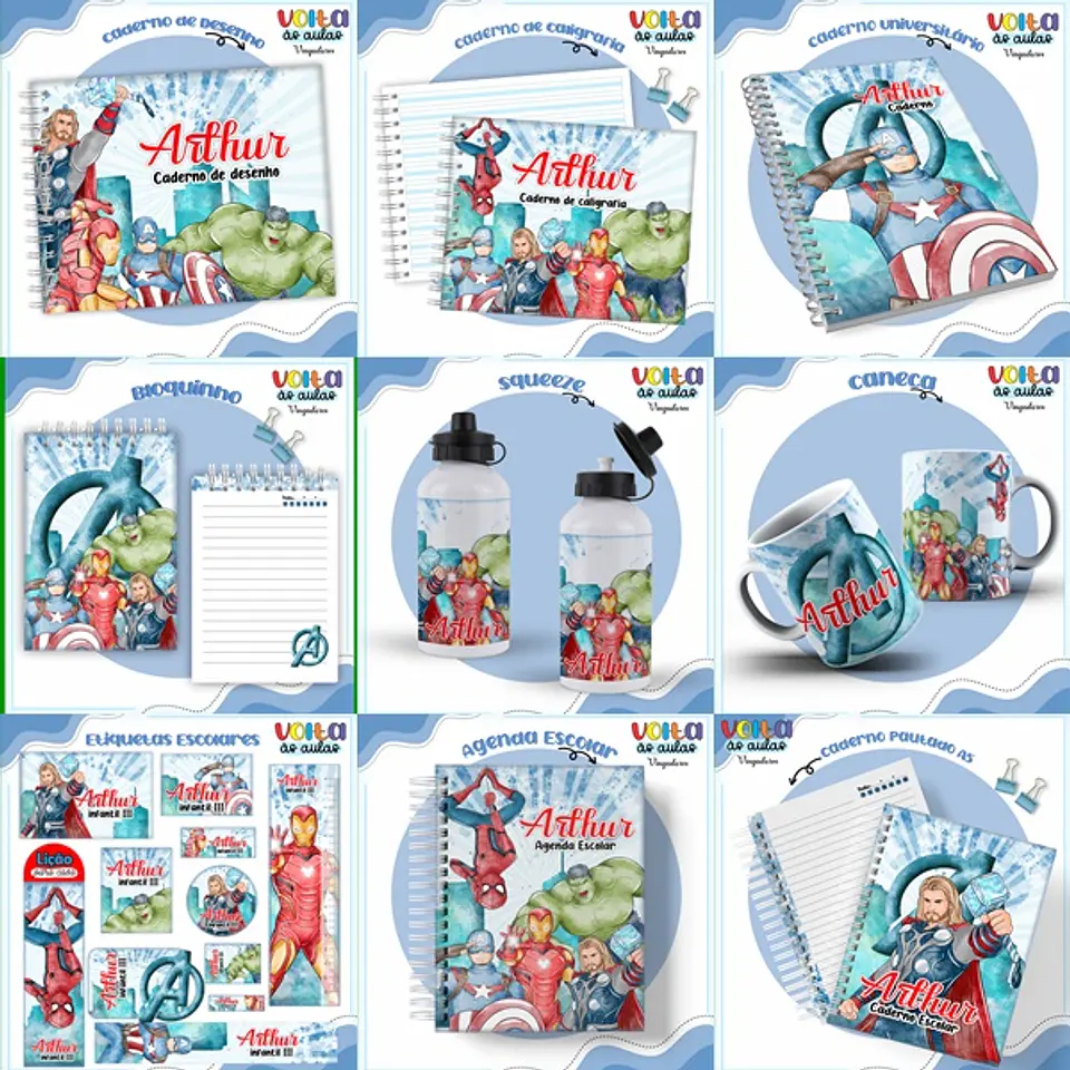 ARQUIVO ENCADERNAÇÃO KIT ESCOLAR VINGADORES - LINA CRIATIVA 1