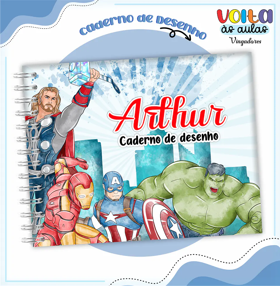 ARQUIVO ENCADERNAÇÃO KIT ESCOLAR VINGADORES - LINA CRIATIVA 2