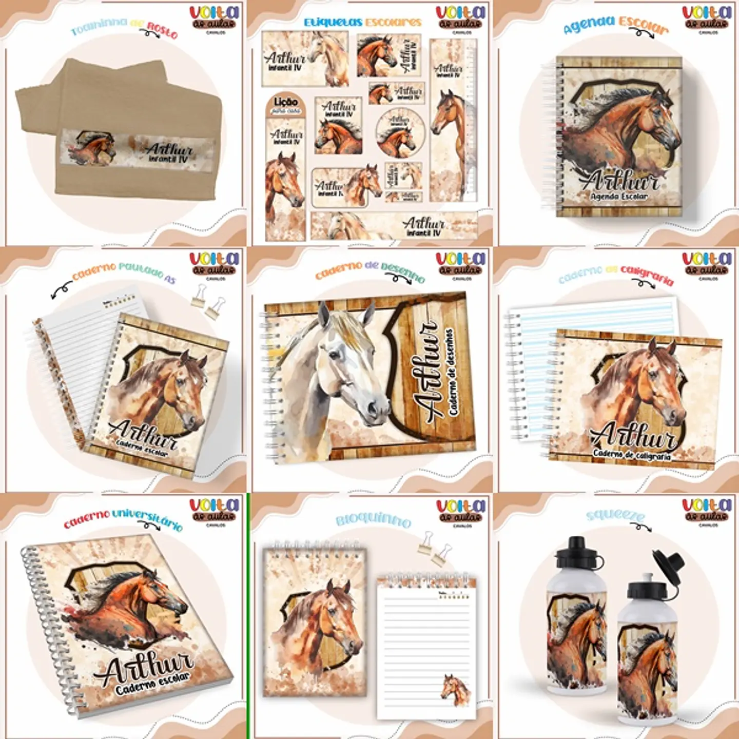ARQUIVO ENCADERNAÇÃO KIT ESCOLAR CAVALOS - LINA CRIATIVA 1