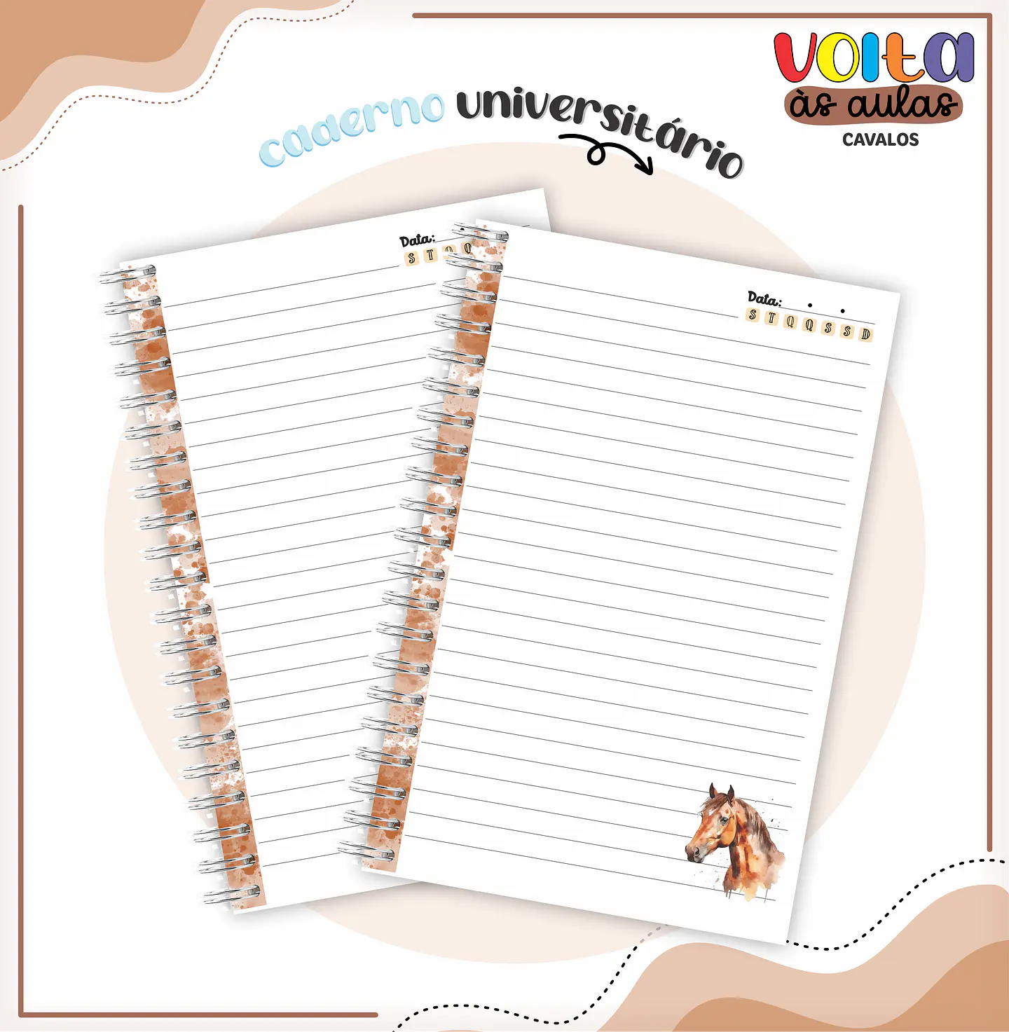 ARQUIVO ENCADERNAÇÃO KIT ESCOLAR CAVALOS - LINA CRIATIVA 3