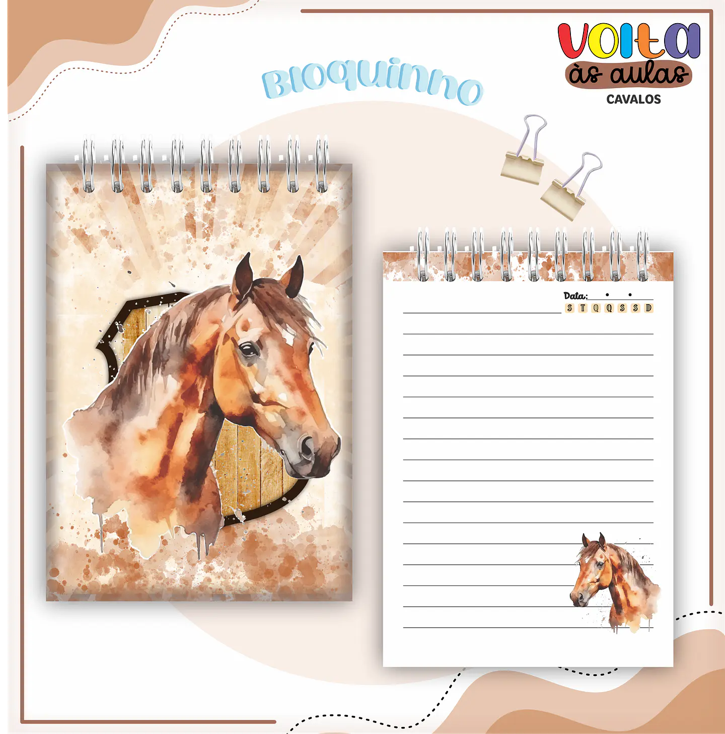 ARQUIVO ENCADERNAÇÃO KIT ESCOLAR CAVALOS - LINA CRIATIVA 5